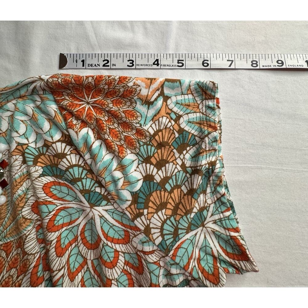 Ruby Rd XL Pullover Top Beaded Neckline Coral Teal Short Sleeve Stretch - Picture 8 of 13